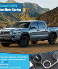Premium Heavy Steel Fuel Door Spring For Toyota Tundra 2007 To 2020, shown installed with gas door and vehicle in background.