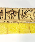 Spring Flowers Embossing Rolling Pin With 16 Floral Squares For Dough And Clay, Deep Pattern Beech Wood Roller for Baking Crafts