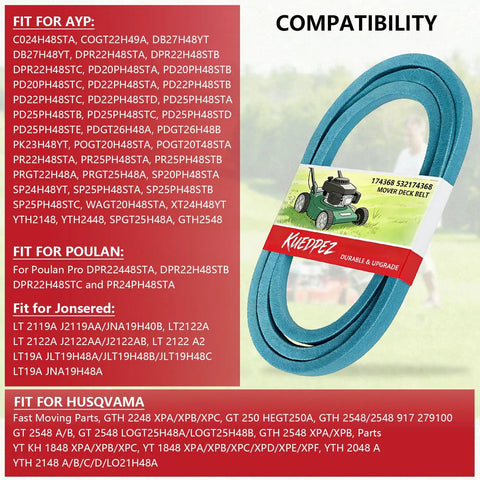 Mower Deck Belt 48 Inch Replacement Five Eighth Inch By Ninety Inch Beefed Up Aramid Cord Heavy Duty Drive Belt with compatibility list