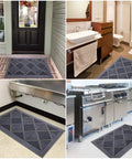 Heavy Duty Outdoor Rubber Doormat With Interlocking Tiles Waterproof And Easy Clean DIY Assembly 47 Inch By 29 Inch Entrance Mat shown in various settings