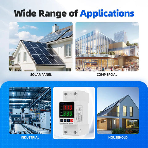 Smart Voltage Protector For 110V Homes Adjustable 1 To 63A Circuit Breaker with applications in residential and commercial settings.