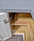 165 Degree Soft Close Cabinet Hinge For Inner Folding Corner Doors installed on white kitchen cabinet