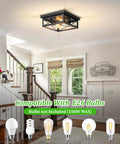 2 Light Industrial Square Flush Mount Ceiling Light Fixture For Kitchen And Hallway, Modern Black Farmhouse E26 in entryway