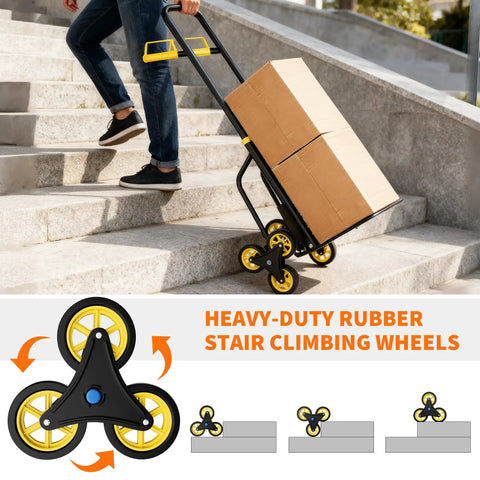 3-In-1 Convertible Stair Climbing Hand Truck Dolly With Six Non-Slip Wheels And Adjustable Handle Heavy-Duty Platform Cart That Hauls Up To 440 Pounds On Flat Surfaces And 400 Pounds On Stairs Black And Yellow carrying boxes up stairs