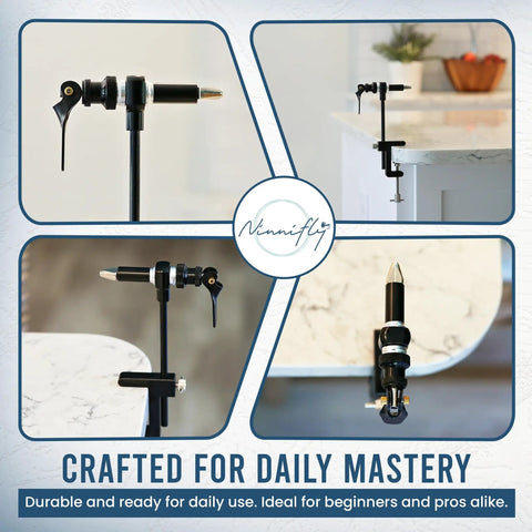 Heavy Duty Rotary Fly Tying Vise With Sturdy Bench Clamp And Smooth Adjustable Tension Built Tough For Daily Workshop Grind, showcasing different angles.