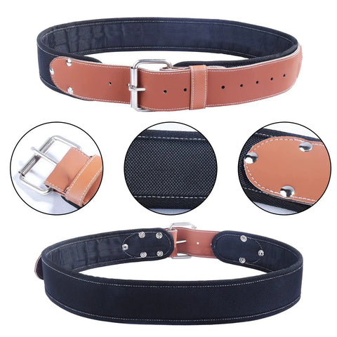 Heavy Duty Electrician And Carpenter Tool Belt With Full Grain Leather Construction, adjustable belt and buckle close-up