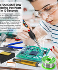 Person using Adjustable 90W Soldering Iron Kit with LCD Temperature Display DIY Friendly 13 in 1 Soldering Gun Set on circuit board