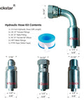 Luckstar hydraulic hose kit: 10 ft 1/4 in hose with JIC and NPT fittings plus PTFE tape (front view)