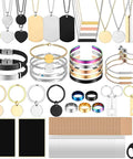 Quelay 99-pc laser engraving jewelry kit with necklace pendants, bracelets, rings, keychains and engraving blanks