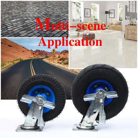 Set Of Four Heavy Duty Pneumatic Swivel Casters With 8 Or 10 Inch Natural Rubber Tires For Industrial Carts, showcasing multi-scene applications.