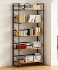 Sleek Five Tier Folding Bookshelf, Legit Heavy Duty Metal Frame And Vintage Wood Shelves, vertical storage unit in living room.