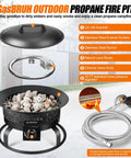 Outdoor Portable Propane Fire Pit 60 000 BTU 19 Inch With Cover And Carry Kit showing components with labeled features