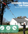 Man using 10 Ft Pole Saw For Tree Trimming With Steel Blade And Pruning Scissors Two In One Pro Grade Heavy Duty Manual Limb Cutter