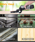 Heavy Duty Mini Belt Sander And Angle Grinder Tool Featuring Variable Speed Motor For Smoothing Wood Metal Pipes And Plastic with polishing and rust removal applications.