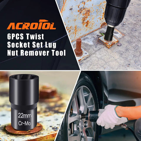 Six Piece Lug Nut Remover Socket Set For Damaged Rusted Bolts And Screws Half Inch Drive Impact Nut Extractors In 22mm action