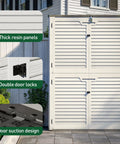 65 Cu Ft Outdoor Storage Shed With Lockable Doors featuring thick resin panels, double door locks, door suction design