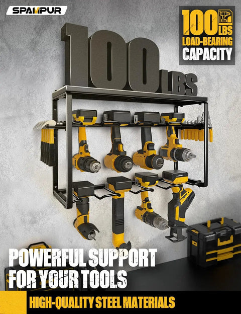 Power Tool Organizer Wall Mount With 8 Drill Slots And 3 Layer Heavy Duty Metal Storage for garage organization