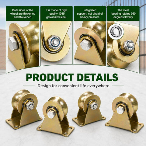 Beefy Heavy Duty 2-Inch U-Groove Pulley Wheel Set with Double Ball Bearings, 660 Lbs Load Capacity, Smooth Rolling Steel Cable Pulley for Sliding Gates, Garage Doors, Wire Rope and Industrial Track Systems, 2-inch steel pulley with bracket