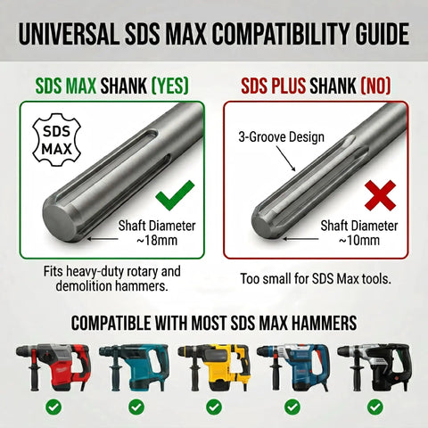 Universal compatibility guide for 24 Inch SDS Max Chisel Bits Set 3 Piece Extra Long Demolition Kit with SDS Max and SDS Plus shanks