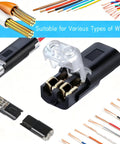 150 Pcs Double Wire Plug In Connector With Locking Buckle And Quick Clip Fasteners open with wires visible