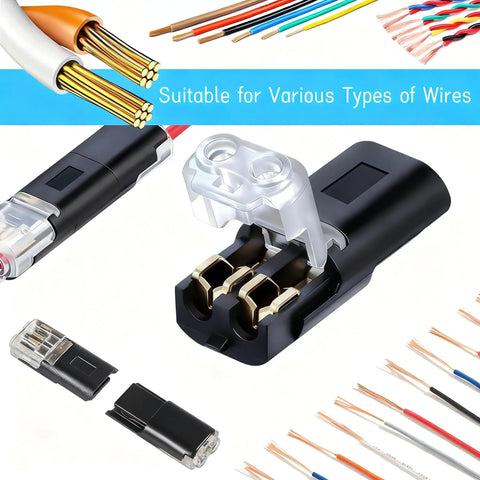 150 Pcs Double Wire Plug In Connector With Locking Buckle And Quick Clip Fasteners open with wires visible