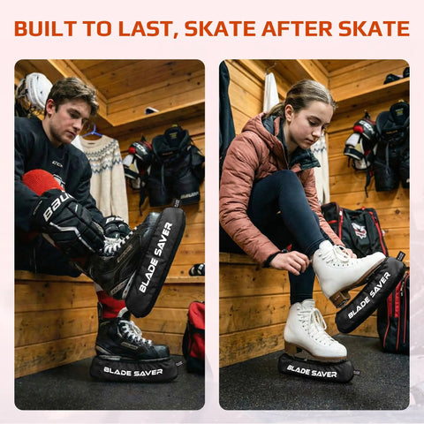 Pro Grade Ice Skate Guards For Figure Skating And Hockey, Black Medium on skates in locker room