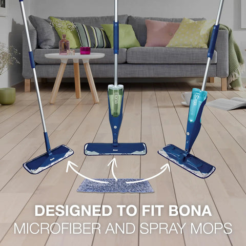Microfiber Dust Pad For All Floor Surfaces That Attracts Dust Hair And Dirt With Electrostatic Action displayed with mops
