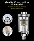 Heavy Duty Oil Water Separator For Air Compressors, durable aluminum housing with brass fittings and clear design.