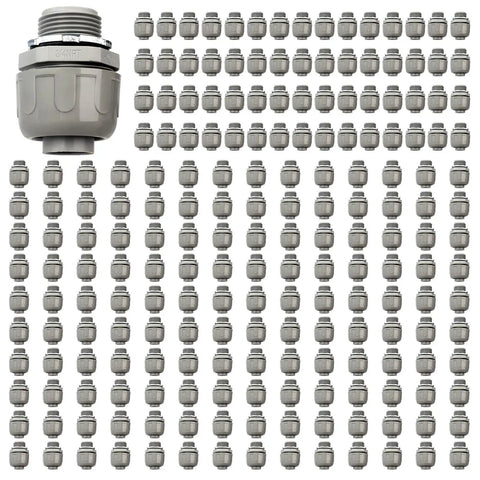 Three Quarter Inch Liquid Tight Conduit Connector 180 Degree Straight Non Metallic NPT Nylon 6 PVC Fittings 200 Pack
