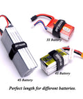 Non Slip RC Battery Straps 20mm By 250mm Rubberized Tie Down Straps securing 3S and 4S drone batteries with rugged grip.