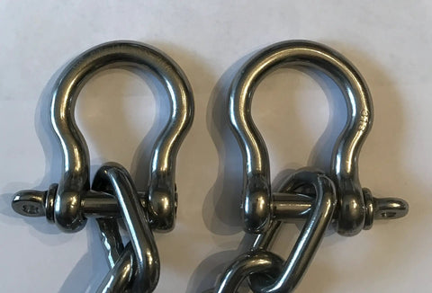 Close-up of two beefy bow shackles from Heavy Duty Marine Grade 316 Stainless Steel Anchor Chain Four Feet Long Corrosion Resistant Boat Rode Kit.