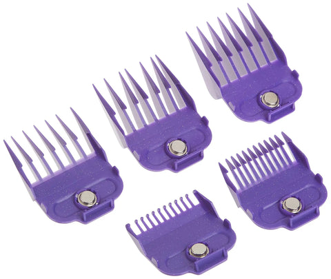 Purple Nano-Silver Magnetic Attachment 5 Combs Set For Pro Haircuts And Styles with durable clipper guards in various sizes