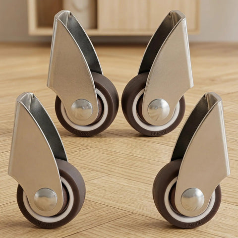 4pcs 6pcs Rigid Furniture Moving Caster Wheels with Rubber, Silent Mobility, featuring silver metal structure and brown rubber wheels.