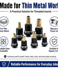 Ultimate Head Rivet Nut Tool Kit With Manual Rivet Gun And Full Mandrel Set For Bolt Repairs. Includes M3 To M12 Metric Sizes Made From Durable Carbon Steel For Tough Jobs. Total Pro Level Set. Rivet nut mandrel set for thin sheet metal, manual or power use