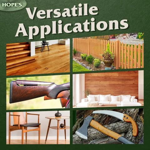Collage of wood finishes, furniture, tools, and decks using Pro Grade 100 Percent Pure Tung Oil Wood Finish That Penetrates Deep