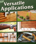 Versatile applications shown for 100 Percent Pure Tung Oil For Wood Finish And Sealer, including stairs, fence, and furniture.