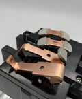 Close-up of Three Pole 90 Amp 120 Volt AC Contactor with silver cadmium oxide contacts and Class F insulation for industrial control.