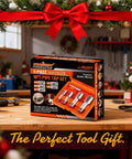 5-Piece NPT Pipe Tap Set With Heavy-Duty Storage Case Pro-Grade Carbon Steel Threading Tools on a wooden workbench