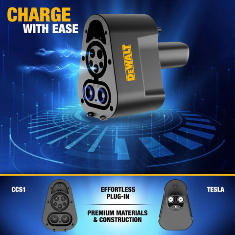 Close-up of a CCS1 to NACS DC fast charging adapter for Tesla models showcasing premium materials and ease of use.
