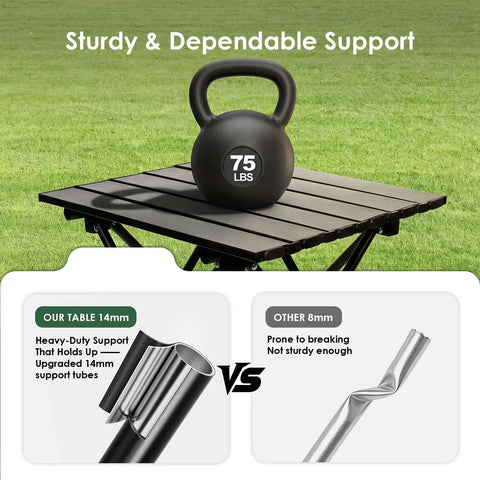 75 lbs kettlebell on Two Pack Ultra Light Portable Camping Table Foldable Car Tray Table With Carry Bag for camping.