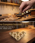 3 Sets Tuner Peg Parts For Guitar Repair With Noise Reducing Bushings And Ferrule Washers To Help You Tune Up Faster Improve Tuning Accuracy And Stability On Acoustic Guitars Includes Tuner Post Nuts And Replacement Tuning Machine Accessories. brass guitar tuning bushings on workbench
