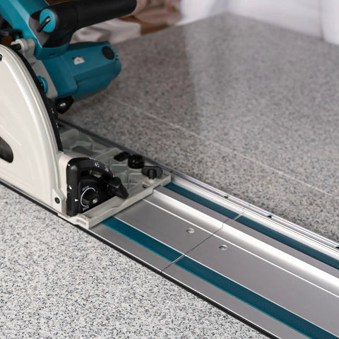 110 Inch Guide Rail Kit Extruded Aluminum Rails Compatible With Track Saw Precision Cutting on a smooth surface for precise cuts.