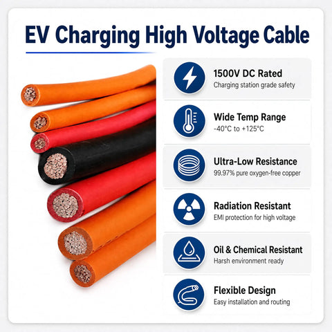 Close-up of Heavy Duty Ev Charging Cable 32 Ft 2 Awg High Voltage Xlpe Insulated EVSE Charge Cord For 1500 Vdc showing copper strands.