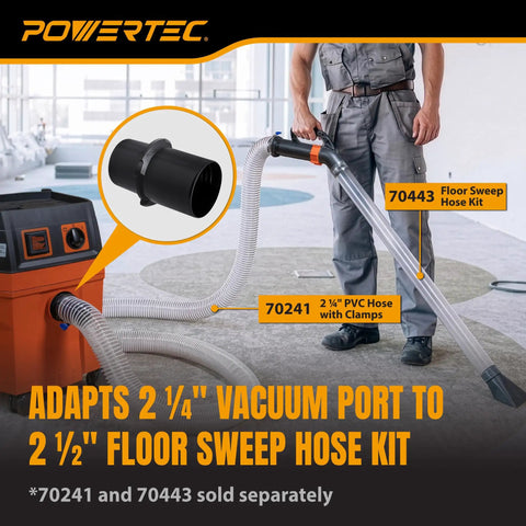 Pwercat 2-1/2 To 2-1/4 Inch Dust Collection Reducer Adapter Hose Converters Fit Shop Vac And Woodworking Systems in use with shop vac.