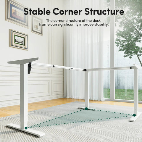 L Shaped Electric Standing Desk With Killer Storage Drawers, Reversible Tabletop For A Legit Home Office Or Gaming Setup, 63x48 Inch large corner structure.