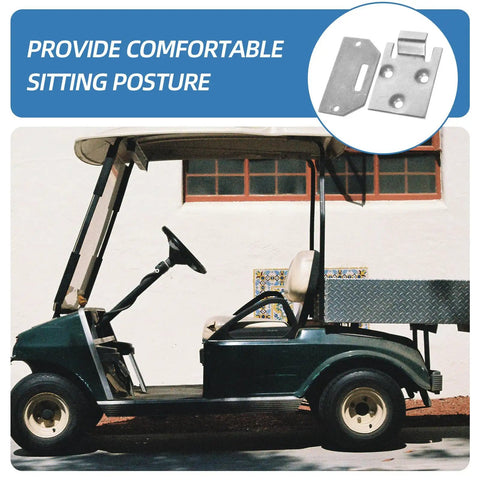 Metal Golf Cart Seat Bottom Hinge And Plate Replacement shown on a parked golf cart for smooth operation and easy upgrades.