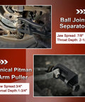 5 Piece Pitman Arm Puller Ball Joint Separator And Tie Rod End Tool Front End Service Kit Splitter Removal Kit For Cars And Light Trucks Includes Pitman Arm Puller Ball Joint Separator And Tie Rod End Tools For Easy Suspension Maintenance, ball joint separator, 7/8" jaw spread