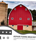 Barn Door Hardware Kit With Track Connector And Heavy Duty Metal Splicing, flat fixing plate and bracket, red barn background.