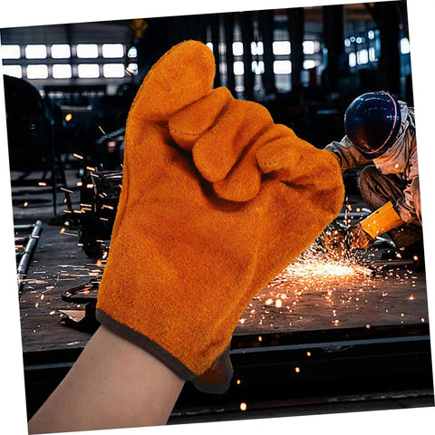 Rock Solid Full Leather Welding Gloves For Men And Women Electric Safety Gear With Daily Heavy Duty Grip Thick Palm Padding shown in orange
