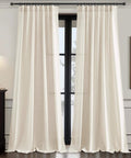 Cream Linen Look Curtains For Living Room 86 Inch Long 2 Panels 52Wx86L Semi Sheer Light Filtering Privacy Track System With Back Tabs And Tiebacks Beige White Pleated Drapes installed on window